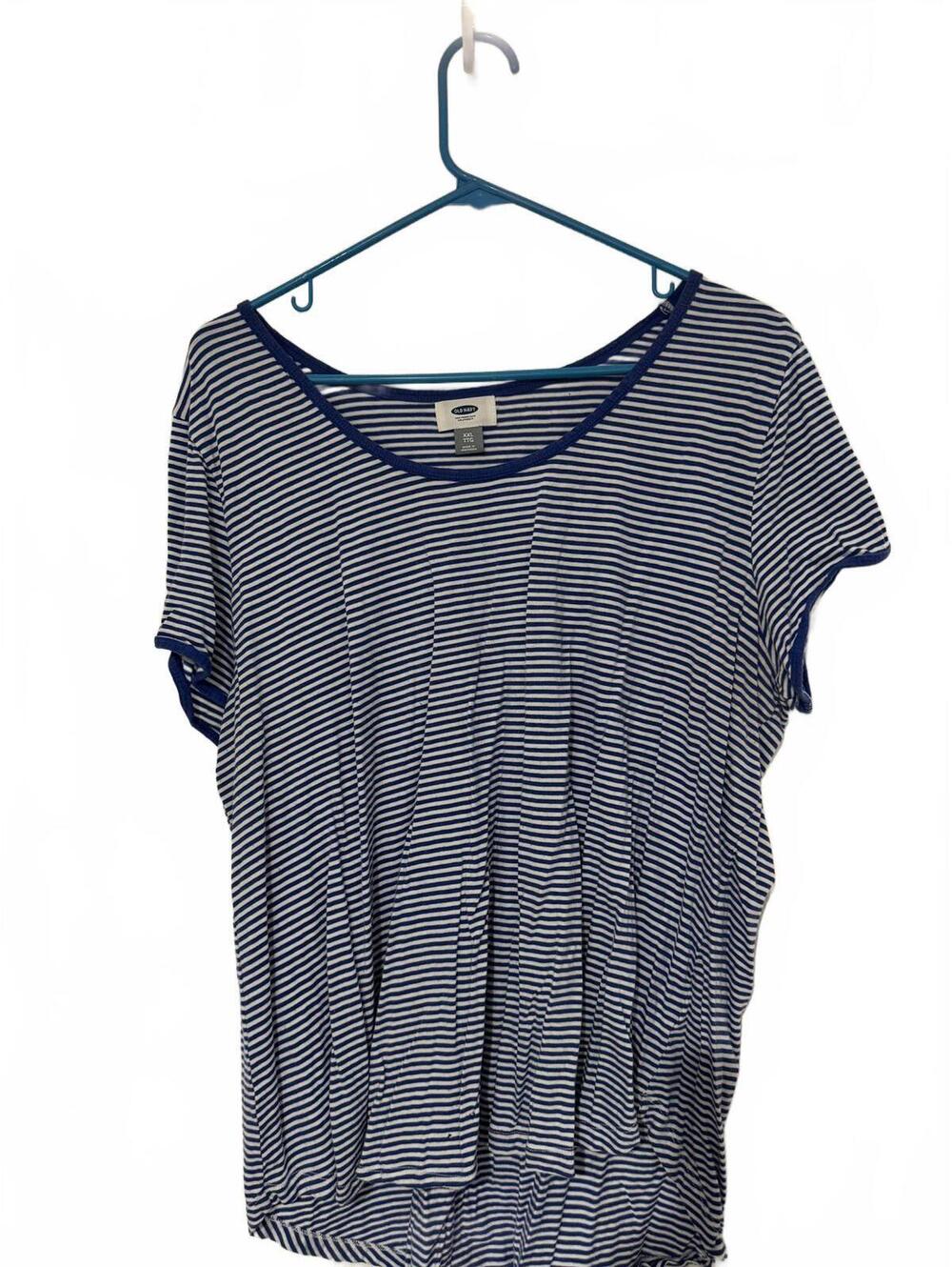 Old Navy Striped Navy Blue and White T-Shirt XXL